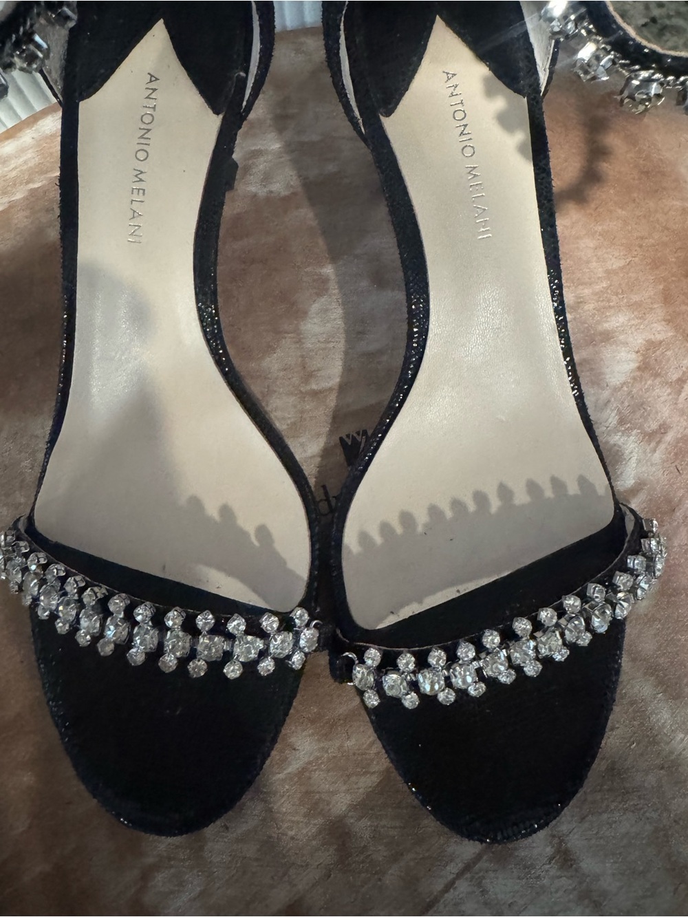 ANTONIO MELANI Black Open-Toe Crystal-Strap Heels